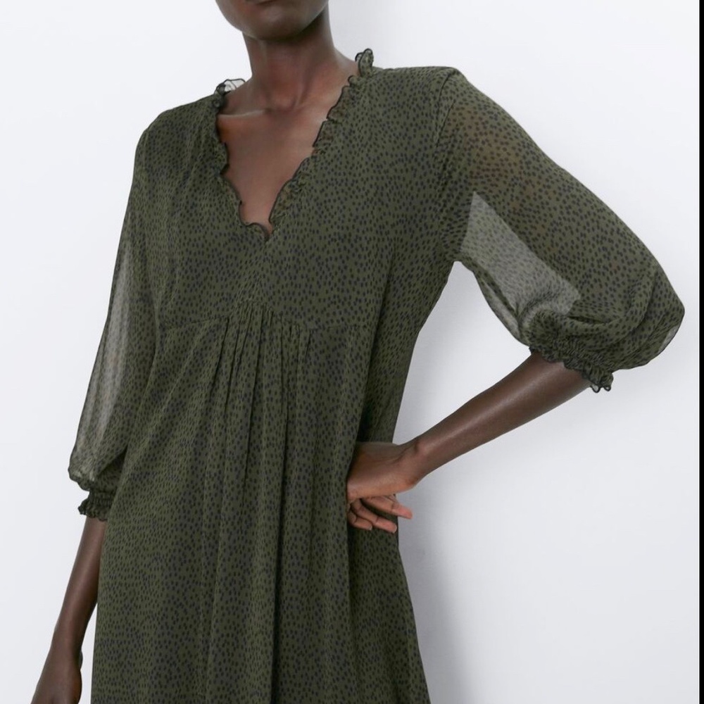 Zara Green & Black Animal Print V neck Mini Dress - Picture 10 of 10